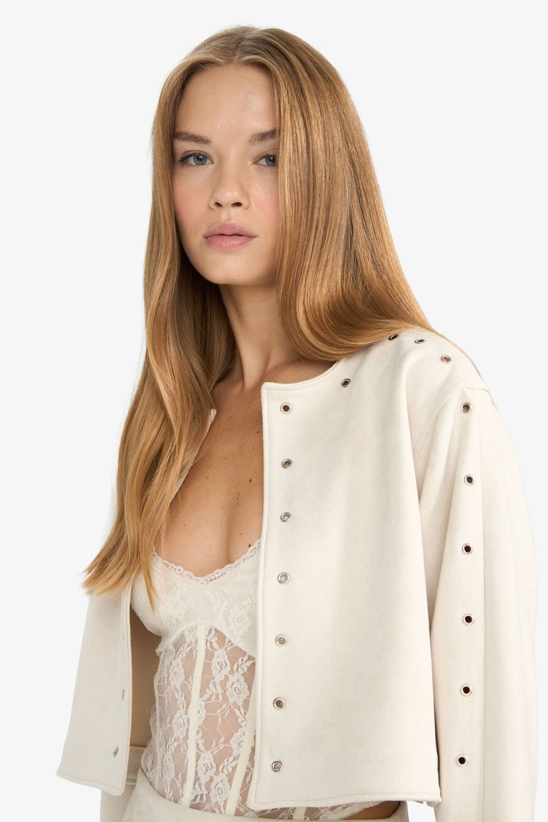 DeFacto Beige Woman Crop Suede Jacket Casual - Image 4